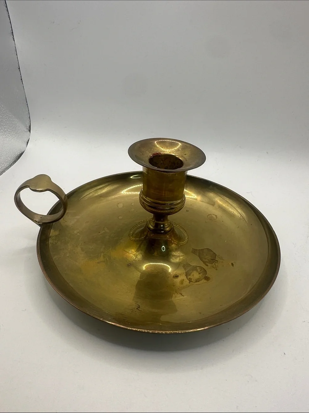 Brass Chamberstick Candle Holder - Handled Tray Style 7” diameter